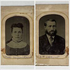 2 Antique Victorian Old Tintype Photo Man Woman Husband Wife Vermont Identified picture