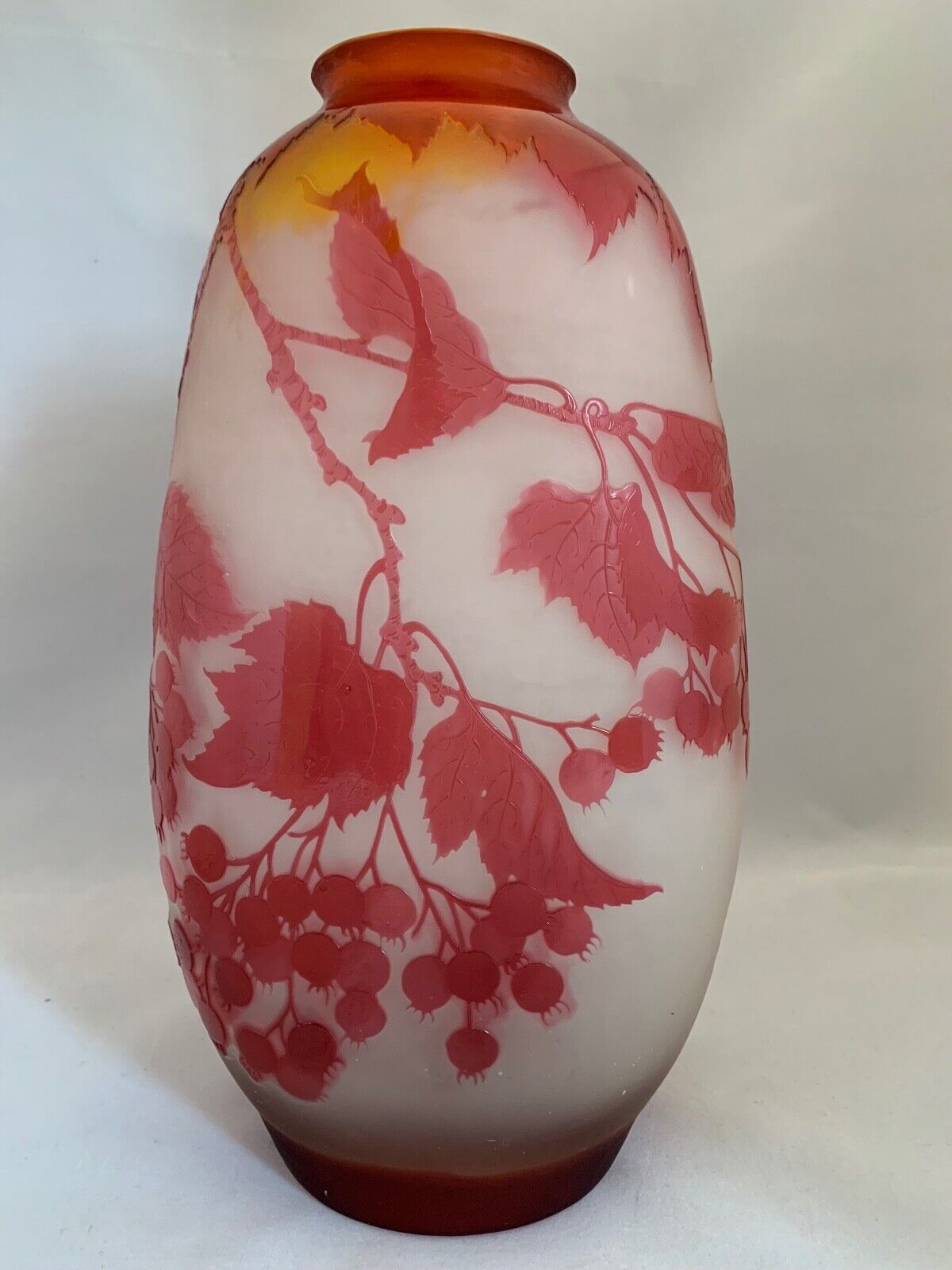 Beautiful Large Emile Galle Leaf and Berry Vase