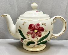 Vintage Pottery USA Hand Painted Flowers Teapot With Gold Trim picture