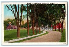 1929 Mary Fletcher Hospital Curve Way Lined Trees Burlington Vermont VT Postcard picture