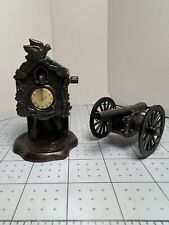 Lot Of 2 Vtg Pencil Sharpeners Coo-Coo Clock & Cannon Bronze Die Cast Miniature picture