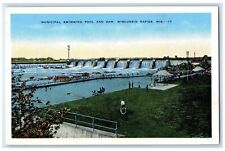 c1940's Municipal Swimming Pool And Dam Wisconsin Rapids Wisconsin WI Postcard picture