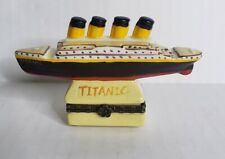 Titanic Ship Model Limoges hinged box hand painted Tiny Jewelry Box picture
