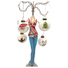 Lot 4 Hanging Christmas Ornament Hand Painted Glass Ball Santa Tree Cat Candle picture