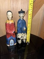 Rare Antique Set Of Hand Made Wooden Painted Folk art Sculpture, Asian Couple picture