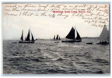 Long Beach California CA Postcard Greetings Sailboat Sea c1906 Vintage Antique picture