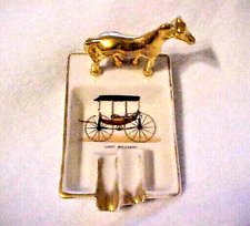 Vintage White Porcelain Ashtray with Light Rockaway Buggy and Gold Horse Figure picture