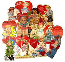 Vintage Die Cut Valentine Young Girl Cats Dogs rocking Char Swing  Lot of 12 picture