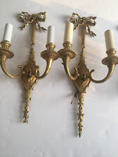Pr Vintage Metal Brass 2 Arm Candle Style Sconces Gold Finish 22”  As Is picture