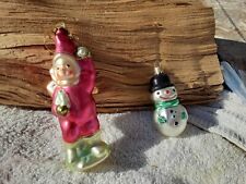 Vintage Blown Mercury Star Glass Snowman & Snowball Throwing Child Ornaments picture