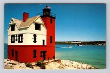 Mackinac MI-Michigan, Round Island Light House, Vintage Souvenir Postcard picture