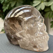 5.45LB Large Natural Smokey quartz Skull Hand Carved Quartz Crystal Skull Reiki picture