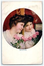 1908 Pretty Woman Mirror Roses Flowers Reflection Tupper Lake NY Posted Postcard picture