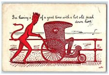 1905 Devil Pushing Cart Having A Good Time Hot Old Push Brooklyn NY Postcard picture