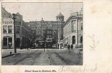 Street Scene in Oshkosh Wisconsin WI Double Trolley Tracks 1907 Postcard picture