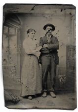Tintype Photo Man Woman Couple Standing Full Length As-IS picture