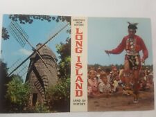 Vintage Postcard greetings Historic Long Island Indian dance windmill New York picture