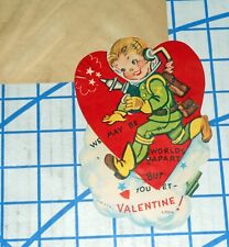 Vintage 1940s Space Boy with Ray Gun Mechanical Valentines Day Card VG picture