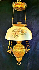 Antique Success USA Hanging Oil Lamp Chandelier Blue Floral Pattern 14