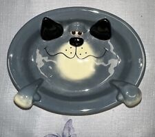 VTG Whimsical Art Fun 3D Dog Bowl Trinket Soap Dish Douglas Russ Berrie Blue picture