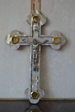 Vintage Olive Wood & Mother Pearl wall Cross Jesus With crucifix Hand Made 11