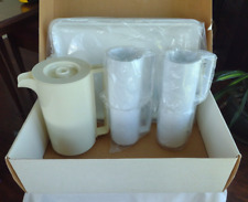 Vintage White Ingrid Plastic Beverage Set 4 Mugs, Pitcher, & Tray New w/ Box picture