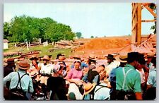 Pennsylvania Amish Barn Raising Scenic Countryside Chrome UNP Postcard picture