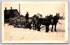 Postcard RPPC Lumber Delivery Horse Drawn Sleigh Snow Winter Real Photo G6 picture