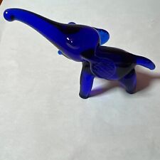 Vintage Glass Baby Elephant Figurine Cobalt Blue Collectible  3