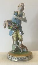 Antique 19th c Dresden Saxon Porcelain Figurine Flower Seller with Dog picture