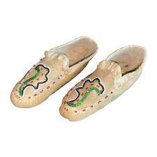 Antique Native American Handmade Child Moccasins Beaded Buckskin Leather Kid picture