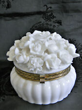 FABULOUS Old Vintage Vanity Trinket Jewelry Casket Box~Porcelain Flower Clusters picture