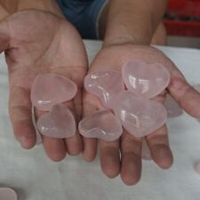 2.2LB 20Pcs Natural Pink Rose Quartz Crystal Heart Carved Palm Stone Healing picture