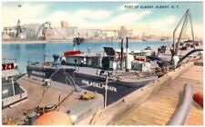 Vintage Postcard Port of Albany New York Busy Dock View Ships Freighters picture