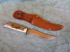 Vtg BUFFALO SKINNER, ROMO J-400, Japan, Stag Handle Knife with Sheath picture