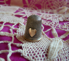 Rare Clark & Sewell Sterling Silver Thimble Gold Heart & Beaded Rim Chester 1897 picture