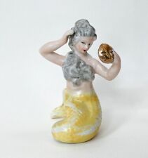 Sexy Yellow MERMAID Woman Aquarium Decor Figurine Porcelain Ceramic Vtg Japan picture
