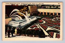 New York City NY, Prometheus Statue, Rockefeller Plaza Vintage c1947 Postcard picture