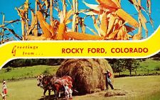 ROCKY FORD, Colorado Greetings From Vintage POSTCARD c1963 Corn Hay Farming picture