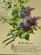 Antique Birthday Card Astley Baldwin Poem c.1883 Victorian Floral picture
