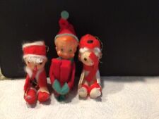 Japan 2 Santa Claus Felt Cloth Christmas Ornament And 1 Elf Knee Hugger picture
