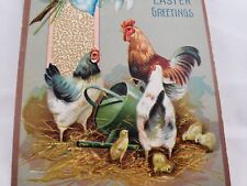 C 1911 Easter Greetings Chicks Rooster Lily of the Valley Embossed Postcard  picture