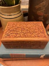 Vintage Solid Wood Hand Carved Floral Box Unlined 6” picture
