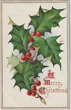 Christmas Postcard Raphael Tuck & Sons Holly Leaves and Berries Embossed picture