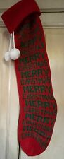 Merry Christmas Knit Stocking Red & Green. White Pom Pom NEW picture