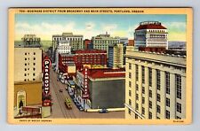 Portland OR-Oregon, Business District From Broadway, Vintage c1943 Postcard picture