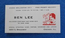 c. 1940 Business Card BEN LEE Chop Suey Chow Mein Take Home Broadway Chicago picture