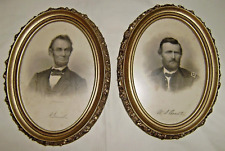 Rare Antique Oval-Framed Engravings  LINCOLN AND GRANT  with Signatures picture
