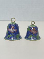 Chinese Enamel Cloisonne Bell Flowers Miniature Blue Green Pink VTG 1” & 1 1/4” picture