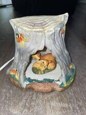 Vintage Unglazed Ceramic Lamp Log with Baby & Mom Deer 70's 80's Forest Decor picture